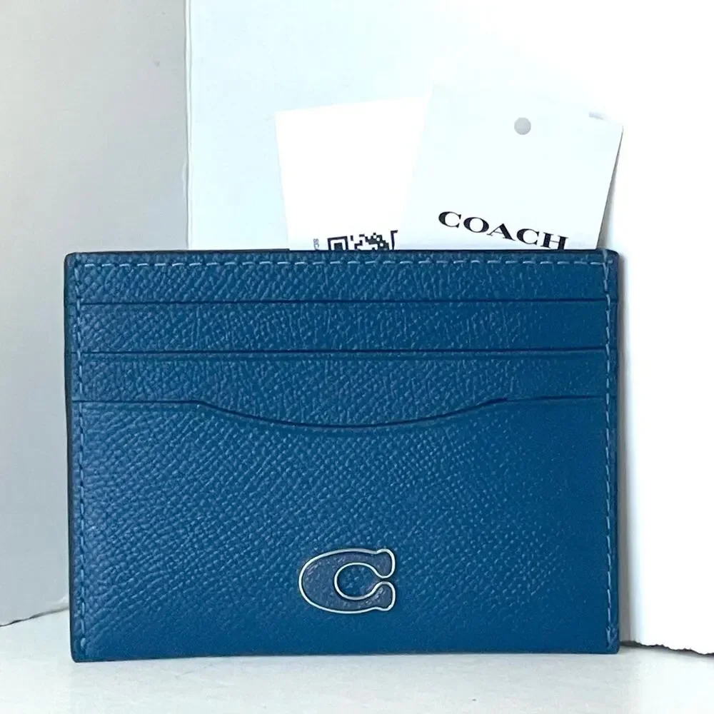 Coach CL253 Blue Crossgrain Leather Slim Card Case Wallet